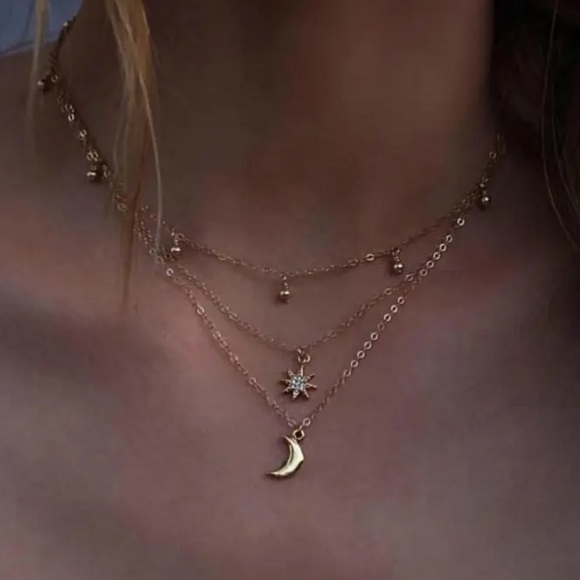 2/$10 NEW! Moon and Star Multilayer Necklace Boho Cute Celestial - Picture 1 of 4